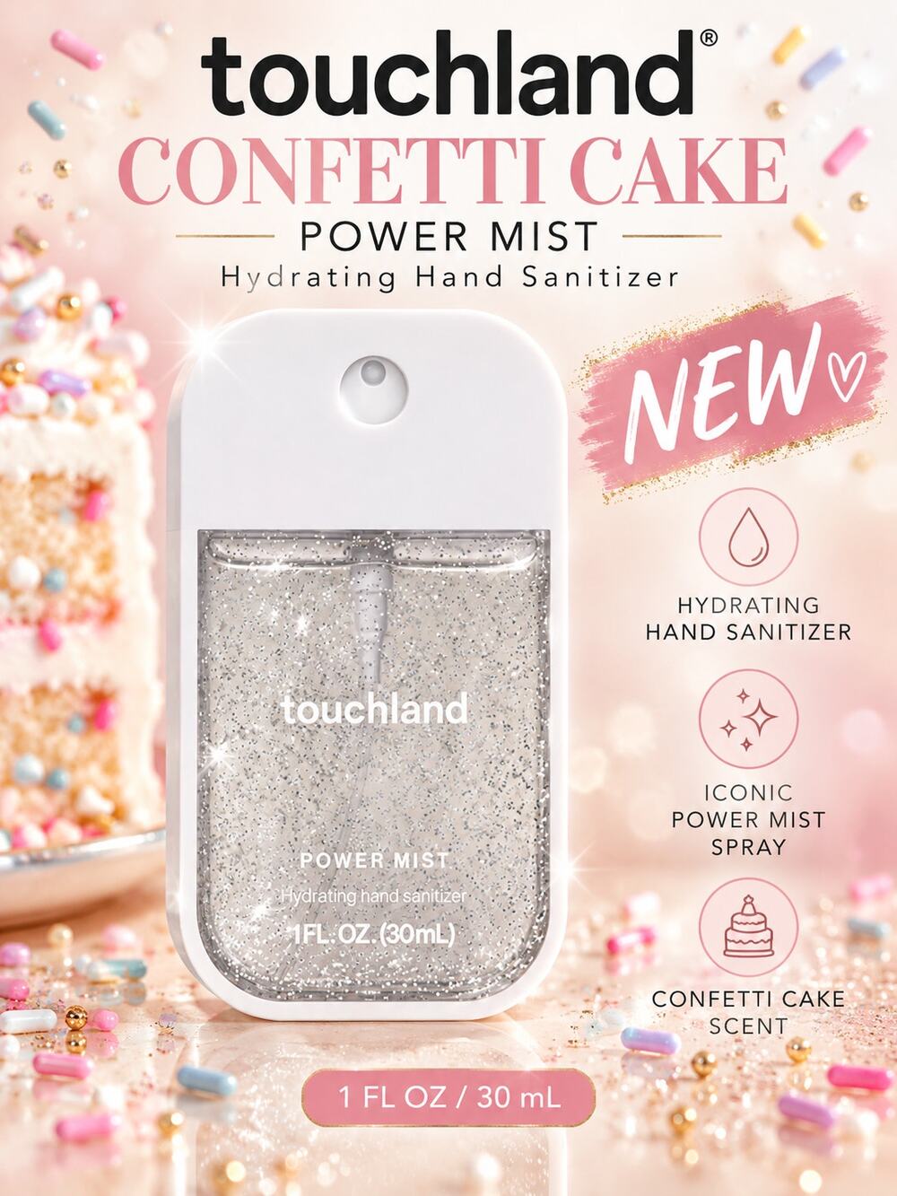 Touchland Confetti Cake Power Mist Hydrating Hand Sanitizer NEW